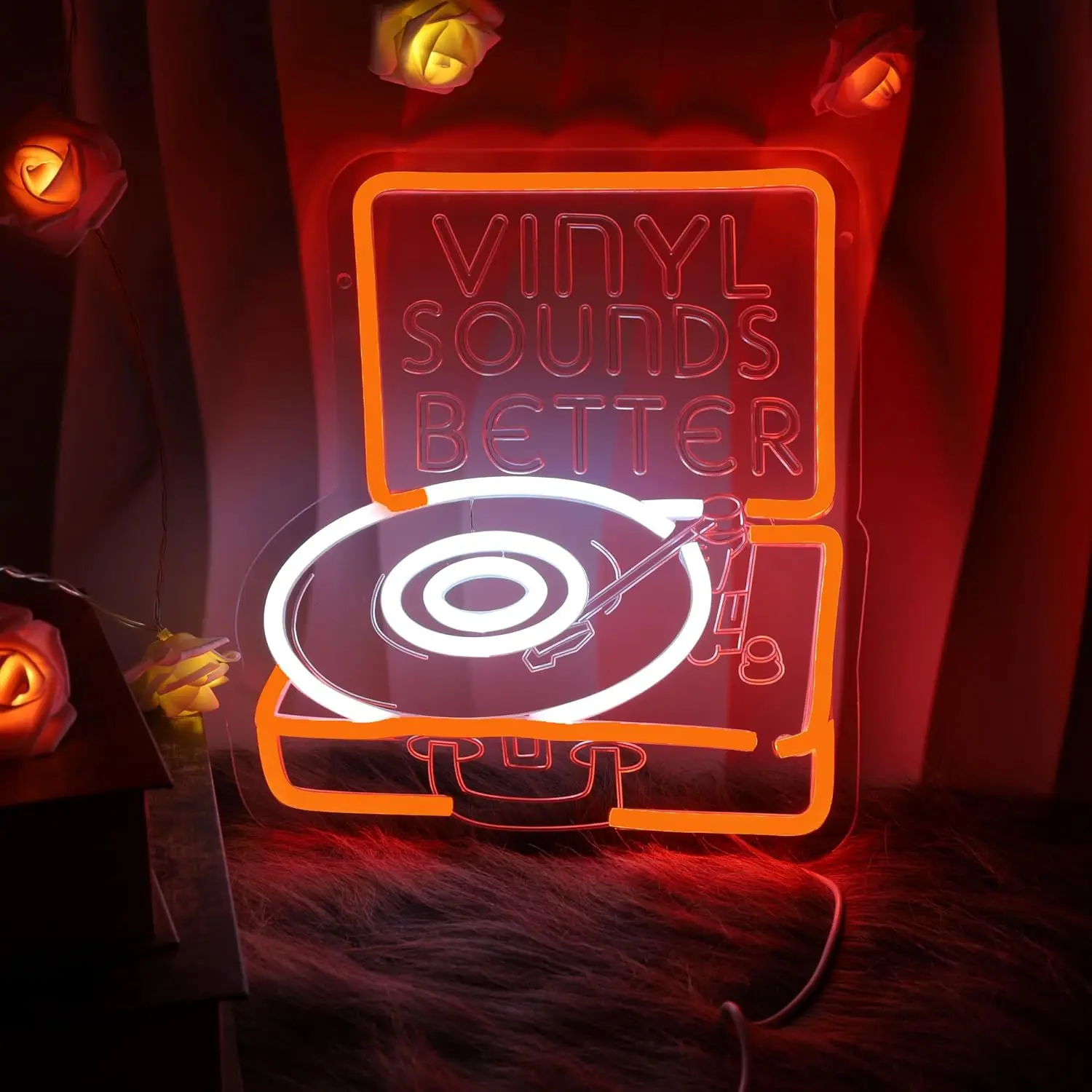 ヴィンテージレコードプレーヤーネオンサインライト-レトロ音楽愛好家へのギフト-ホームバー-カフェ-ショップ装飾用-ネオンライト-壁飾り
