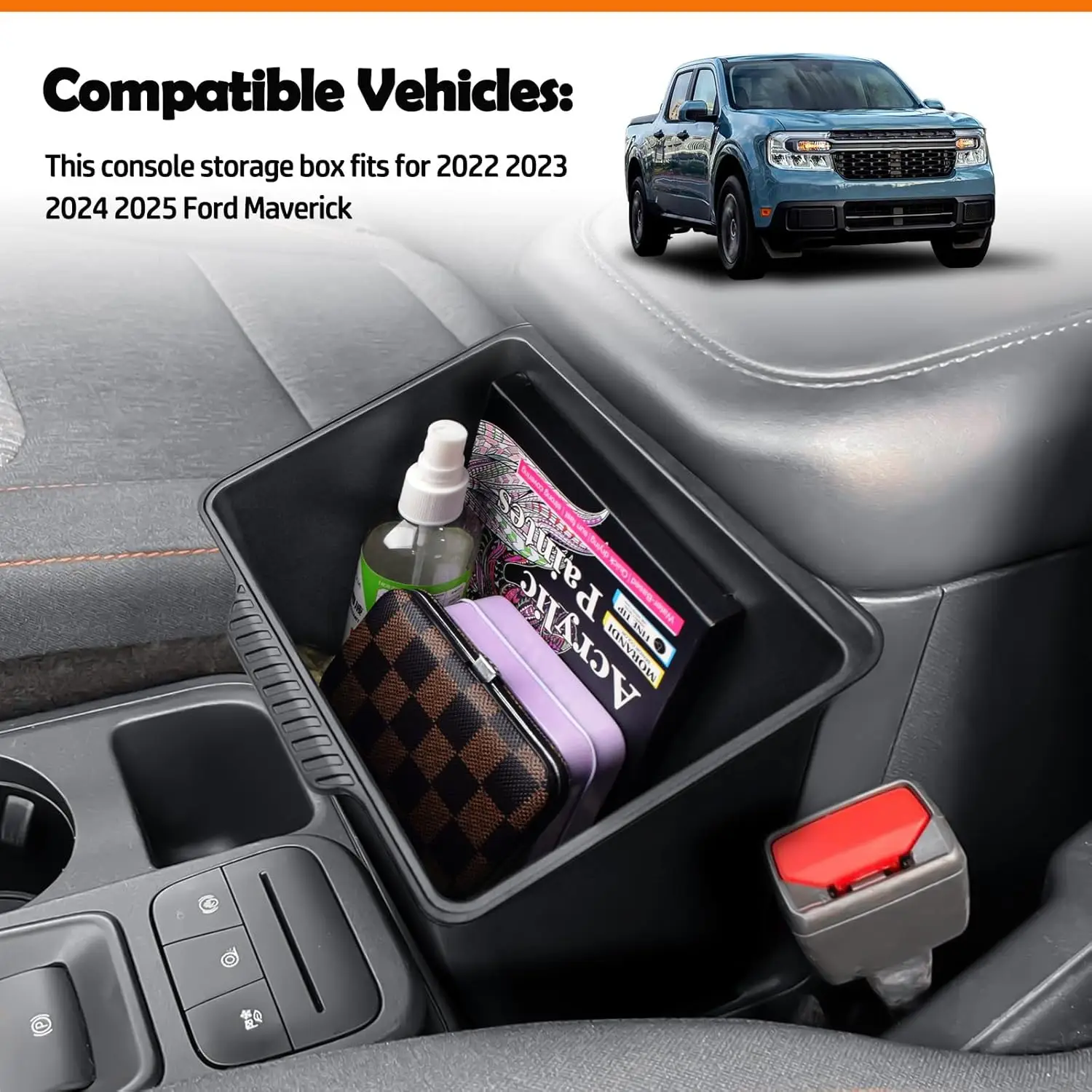 

RUNROAD Center Console Tray For 2022-2025 Ford Maverick Accessories Large Capacity Armrest Organizer Multi-Function Storage Box