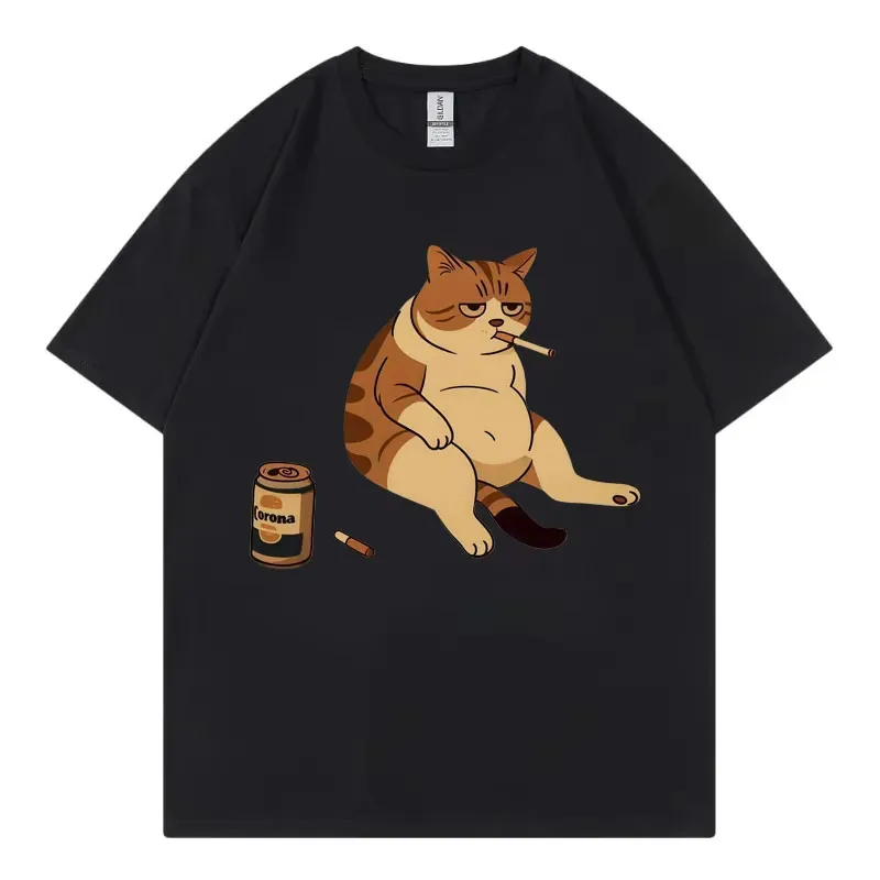 Funny Smoking Cat Meme T-shirt Women Clothing Fashion Trend T-shirts Summer Casual Short Sleeve T Shirts Kawaii Clothes Tops