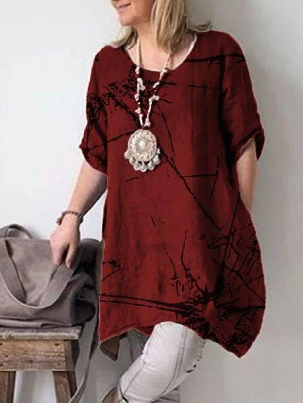 

Summer Women's T-shirt O-neck Short-sleeved Fashion Print Pullover Top Street Casual Basic Long Tees for Female