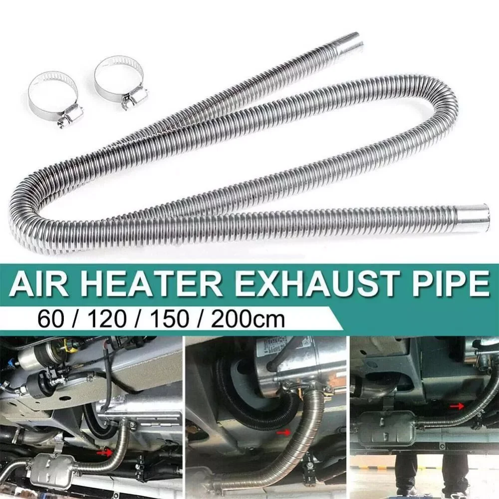 60cm 100cm 120cm 150cm 200cm 250cm 300cm Air Diesel Parking Heater Exhaust Pipe w/ 2 Clamps Tube Gas Vent Hose Eberspacher