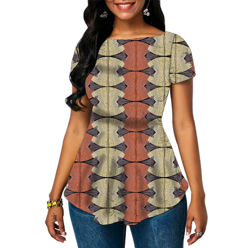 Camisas de mujer con estampado de cera de moda africana, Tops Ankara de manga corta hechos a medida elegantes, ropa de fiesta de verano