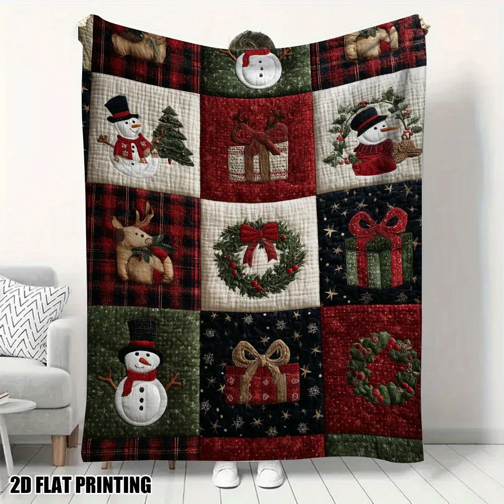 VIKAMA Weihnachtsdecke, Schneemann, Rentier, Weihnachtsbaum, weich und hautfreundlich, kein Haarausfall, Weihnachtsdekoration