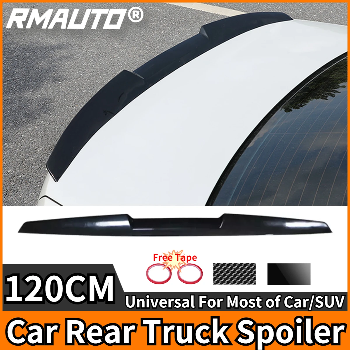 RMAUTO Carbon Fiber Car Rear Truck Spoiler 120CM Universal Roof Wing Aleron For BMW F30 F10 For Tesla Model 3 Y For Audi For VW