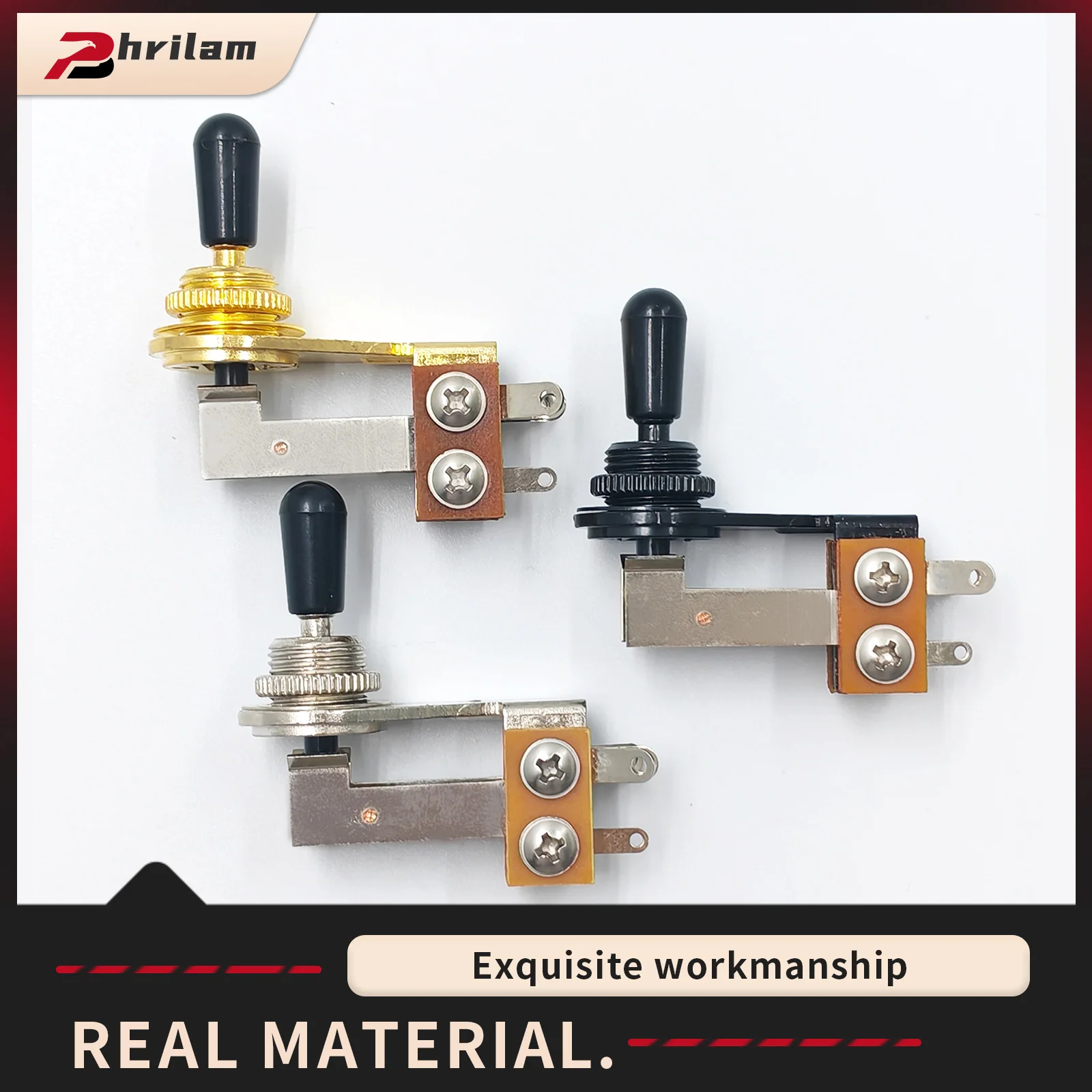 PHRILAM Electric Guitar Switch, 3 Way Toggle Switch Right Angle L-Shaped Pickup Tone Selector Switch with 3 Plastic Caps