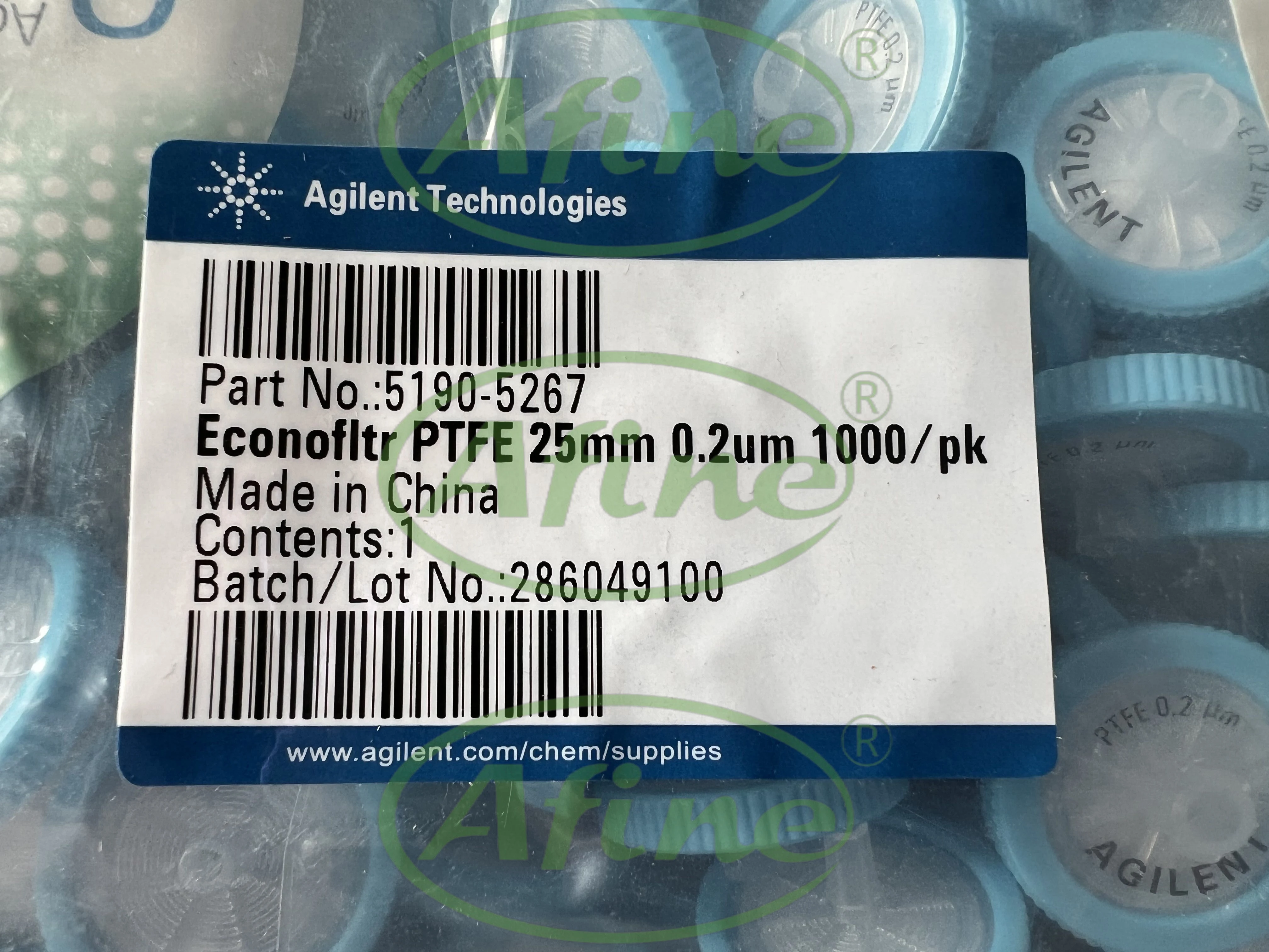 

AFINE Agilent Captiva Needle Economy Filters, 5190-5267,Polypropylene Housing,PTFE,Membrane, 25mm Diameter, 0.2µm,1000/Pkg