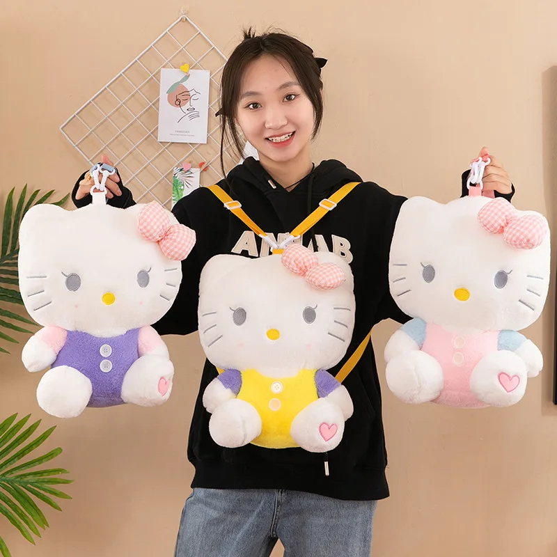 New Sanrio Hello Kitty Kawaii Plush Backpack Stuffed Animals Dolls Toys Plushie Bag Anime Cartoon Kt Shoulder Backpacks Bags