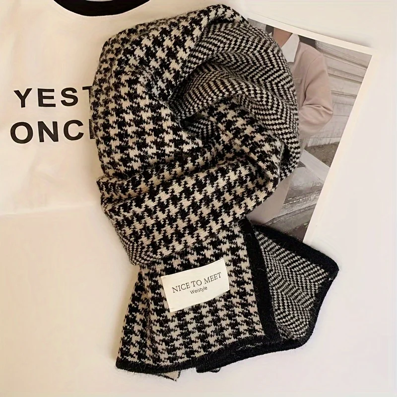 Winter Unisex Scarf Thick Plaid Wrap for Women Soft Neck Warmer in Black/White Check