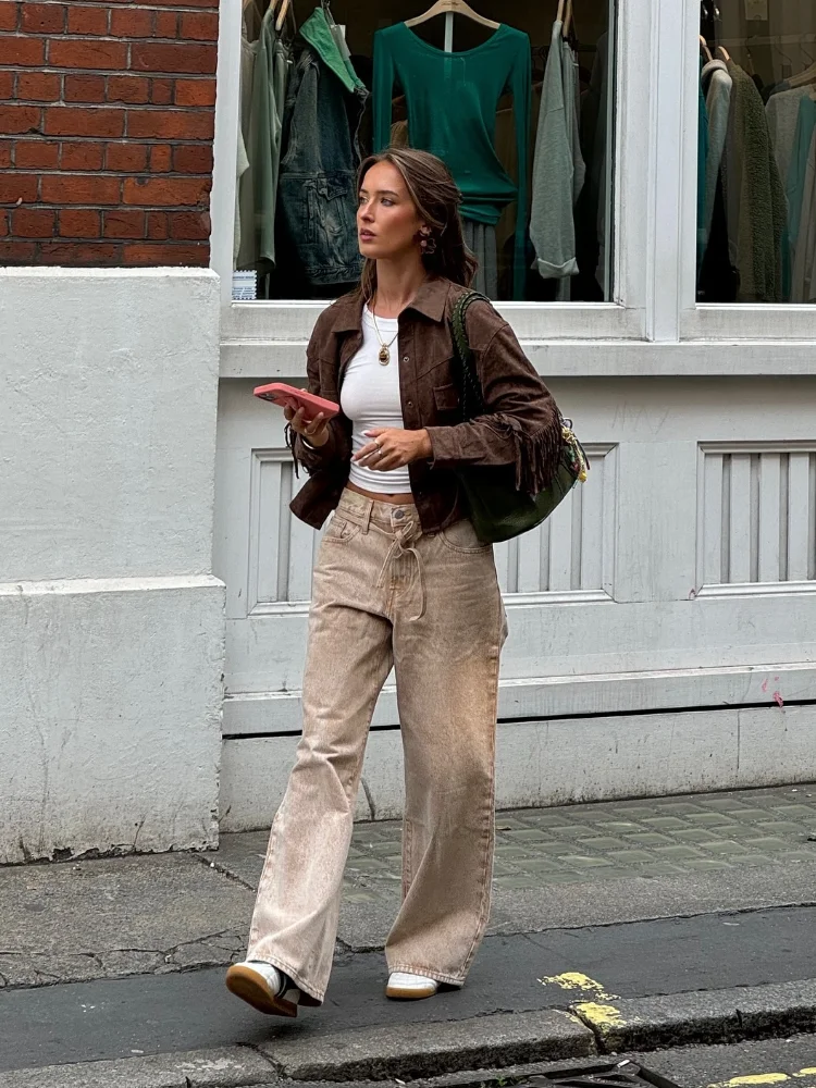 Chaqueta con borlas para mujer, abrigo informal de manga larga con botonadura única y bolsillos abatibles, ropa de calle elegante para otoño