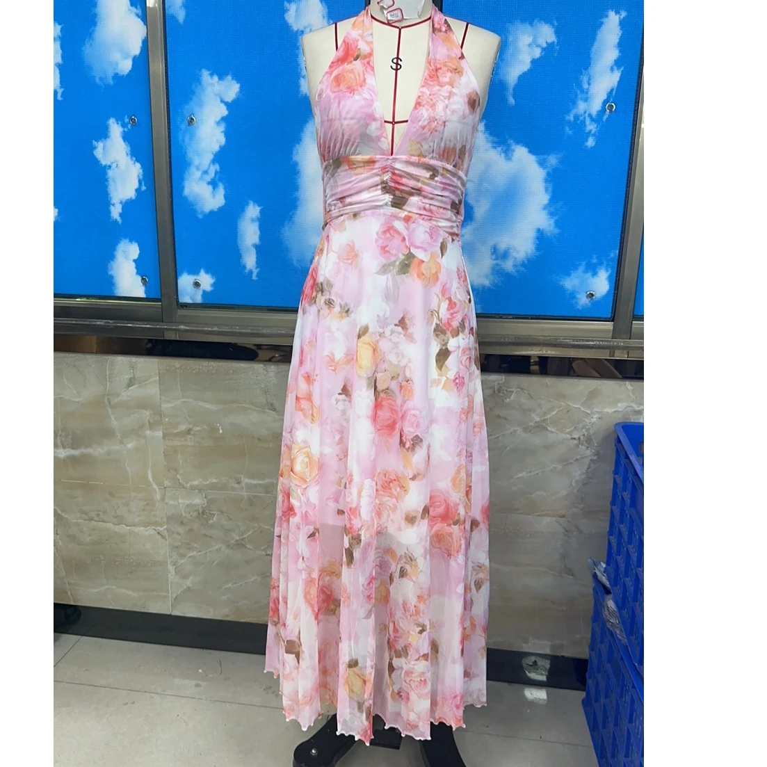 

Женское длинное платье в пляжном стиле с v-образным вырезом, платье без рукавов с открытой спиной и цветочным/точечным принтом, летнее коктейльное платье