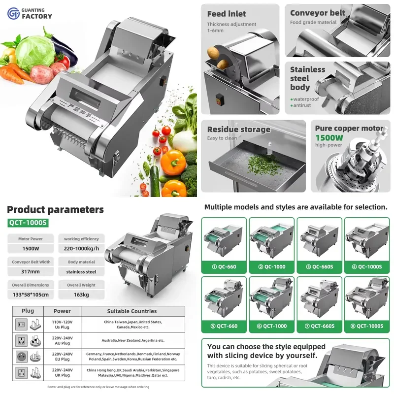 1000 kg/h Hot Selling Multifunctional Stainless Steel Vegetable Cutter Industrial Grade Vegetable Slicer Dicer Machine