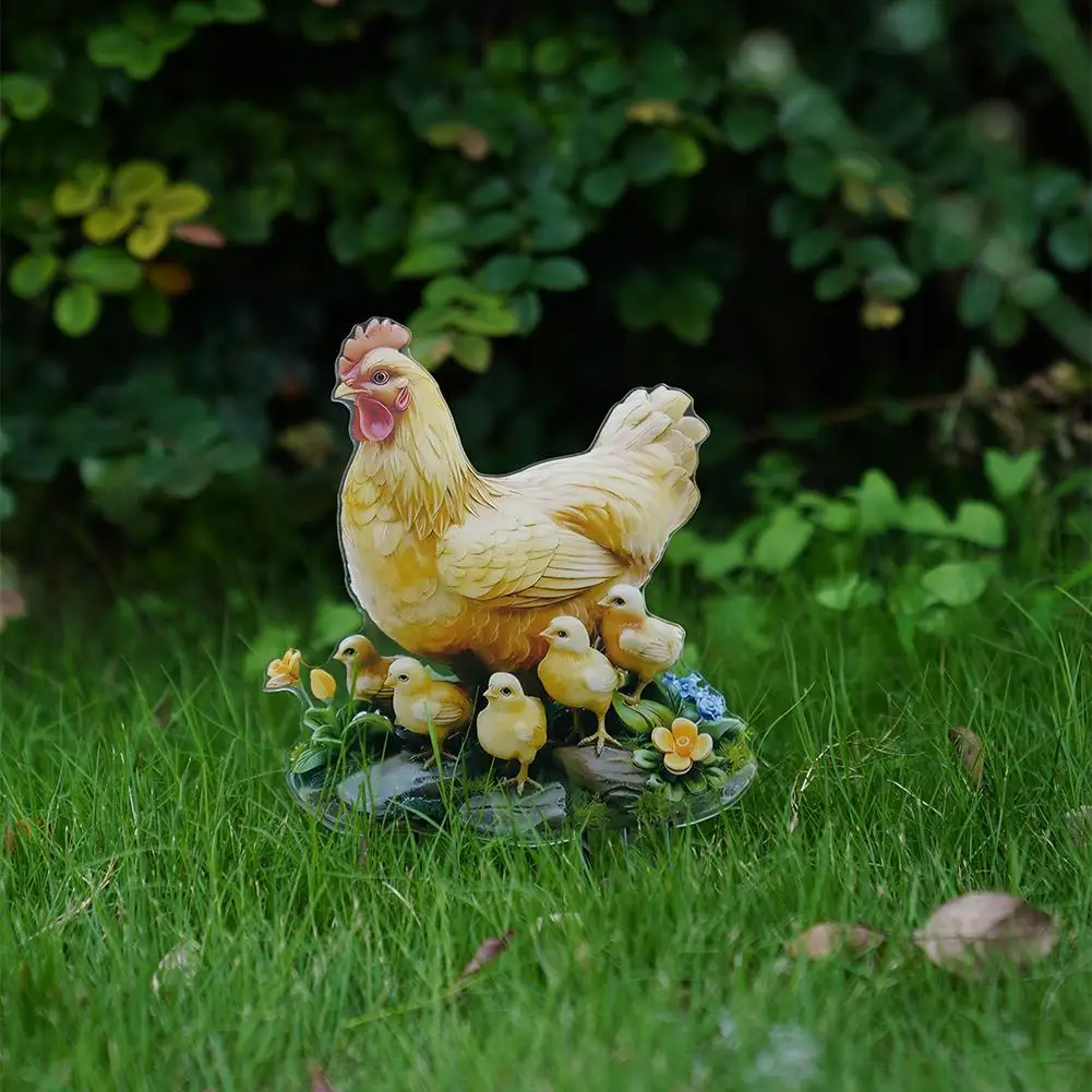 Cute Hen and Chicks Garden Stake, 2D Acrylic Yard Art Decor, Waterproof Outdoor Lawn Ornament for Courtyard Garden Patio view 2