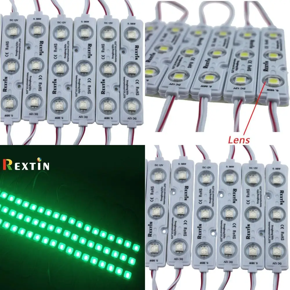 

200 светодиодных лент SMD 5050 суперяркого зеленого цвета, 66-72 лм на штуку, водонепроницаемые, для декоративных и рекламных вывесок