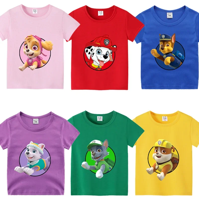 New Paw Patrol Kids T-shirts Cartoon Anime Figures Chase Skye Short Sleeves Tee Fashion Boys Girl Tops Summer Clothing Cute Gift