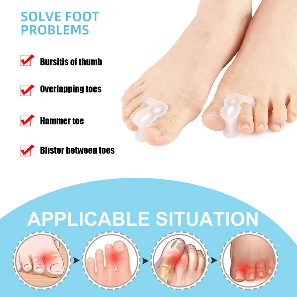 

2pcs Skin/White Color Soft Gel Toe Separator Bunion Hallux Valgus Foot Corrector Little Toe Straightener Foot Care Pedicure Tool