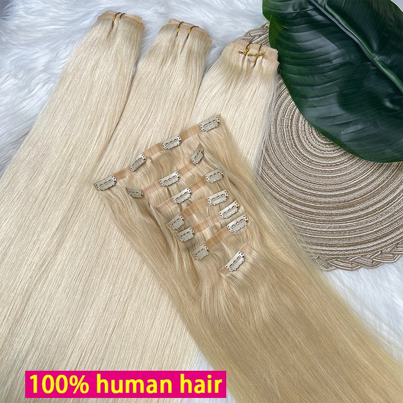 #613 Blonde PU Clip in Extensions Human Hair Straight Hair Seamless Invisible Clip in Hair 100% Raw Virgin Human Hair Full Head