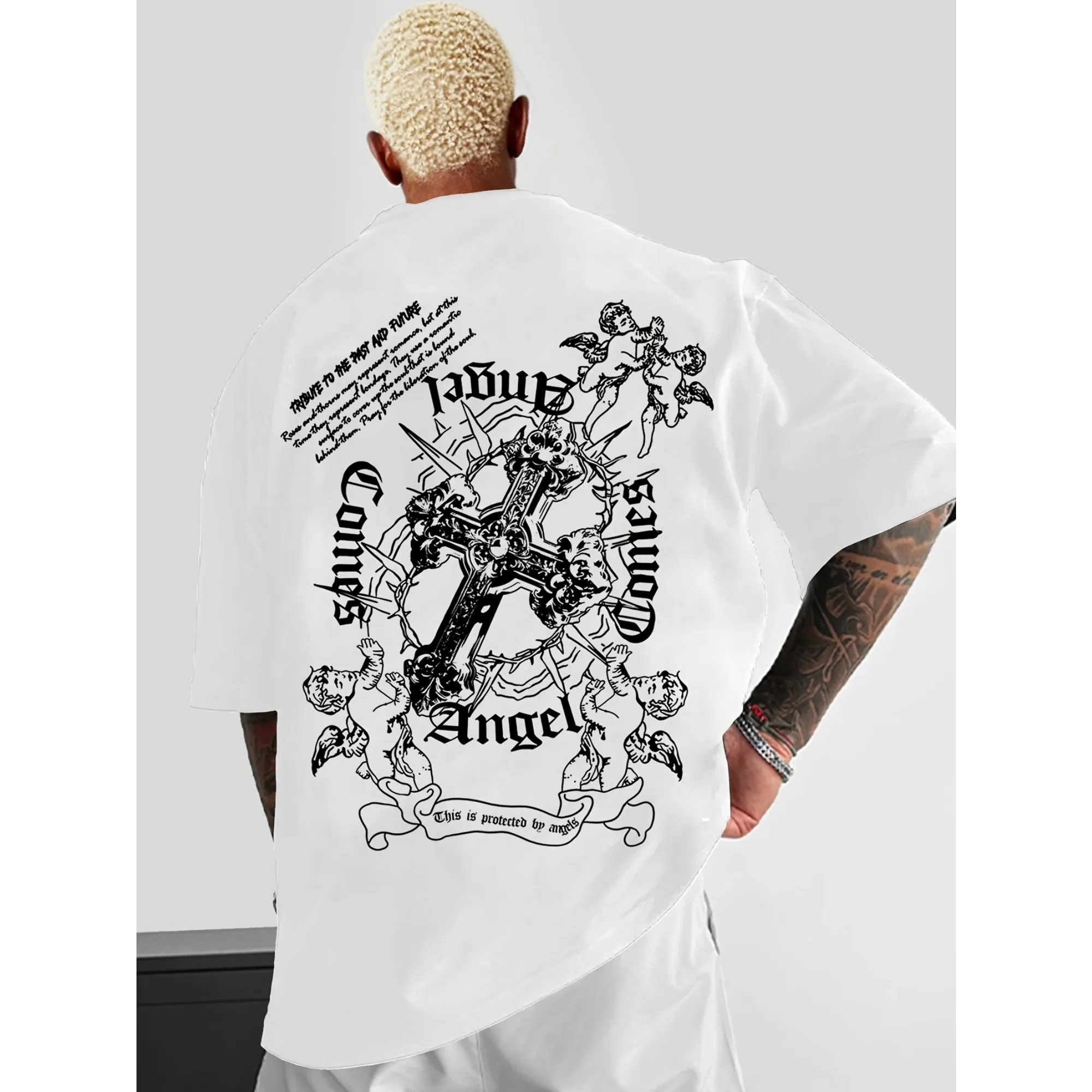 Angel Gothic Cross Cherub Graphic T-Shirt Men Women Harajuku Streetwear Aesthetic Casual Cotton Short Sleeve Tops