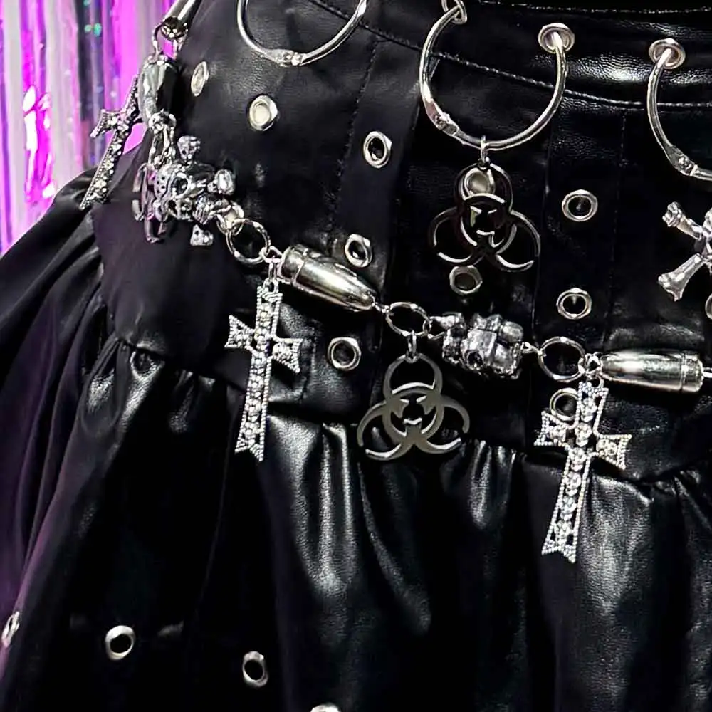 الجرونج في سن المراهقة Harajuku سلسلة القوطي يدوية الشرير الصخرة الصليب E-الفتيات ايكو ملابس للنادي الجمجمة ايمو Y2K جلد نباتي لتقوم بها بنفسك التنانير القوطية #3