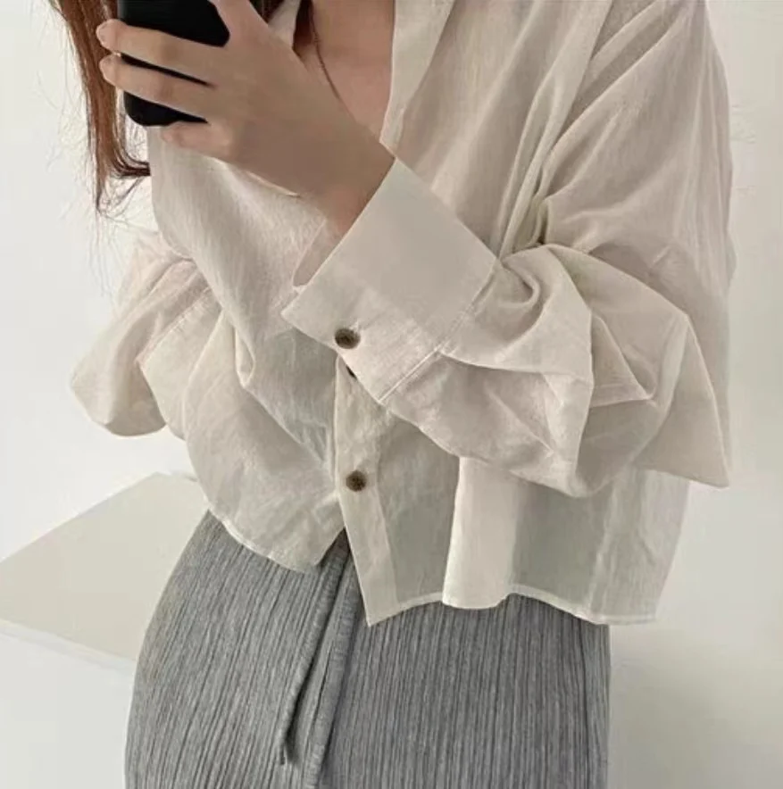 Summer Sun-proof Shirts For Women Solid Color Long Sleeve Button Blouse Female All-match Clothes Korean Style Fashion Shirts