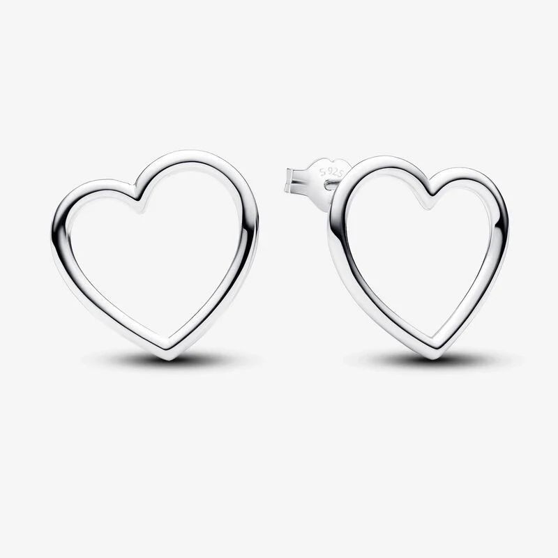 100% 925 Sterling Silver Front-facing Heart Stud Earrings Original European Style Brand woman Jewelry