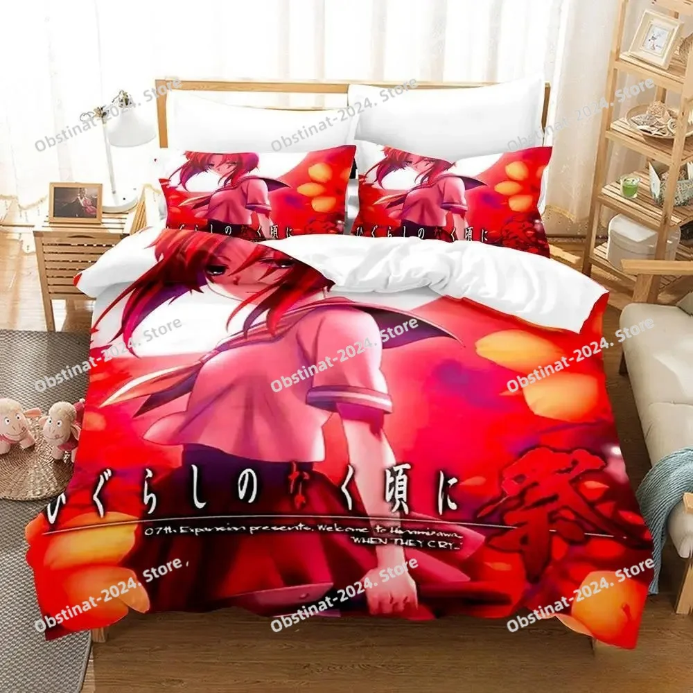 

3D Print Anime Higurashi When They Cry Bedding Set Bed Set Duvet Cover Sheet Pillowcase Soft Quilt Cover Full Queen King Size