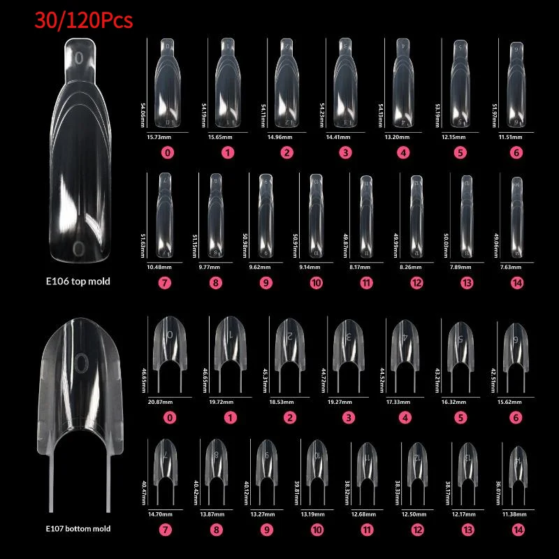 30/120Pcs Sandwich Dual Nail Template Quick Extension Nail Form Double Template Nail Extension Top Mold Bottom Nail.