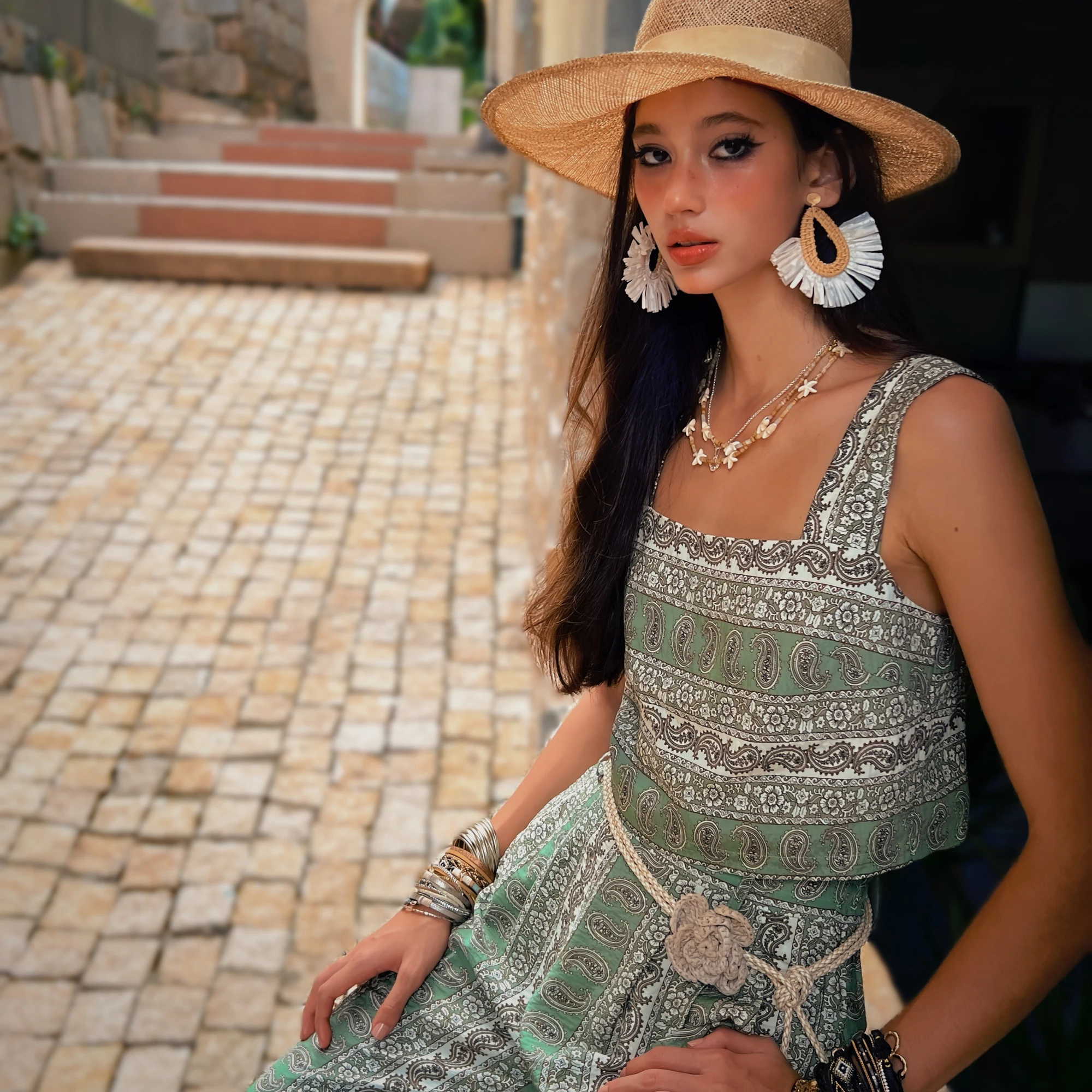 

Summer Print Tank Women's Top Vest Spaghetti Strap+Wide-Leg Pants Separately Camisole Bohemian Y2K 2025 New DABUWAWA DM2BCM004