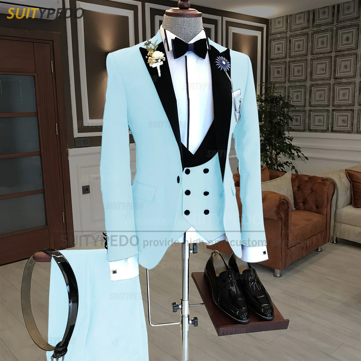 Latest Beige Suits for Men Slim Fit Velvet Lapel Jacket Vest Pants 3 Piece Tailor-made Luxury Homecoming Business Wedding Tuxedo