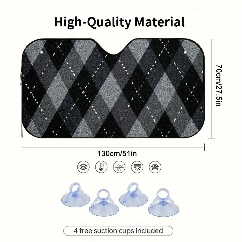 One Piece Of A Two-Dimensional Flat Geometric Design Sunshade For Cars, Includes Four Complimentary Suction Cups – Collapsible A