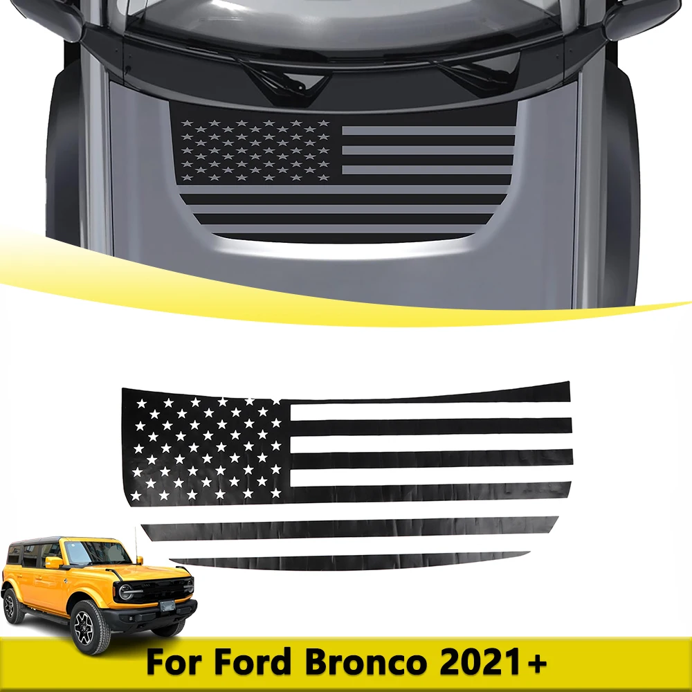 

Передняя наклейка на капот двигателя, американский флаг для Ford Bronco 2021-2024 2025, виниловая наклейка на капот, украшение, аксессуары для стайлинга автомобилей, ПВХ