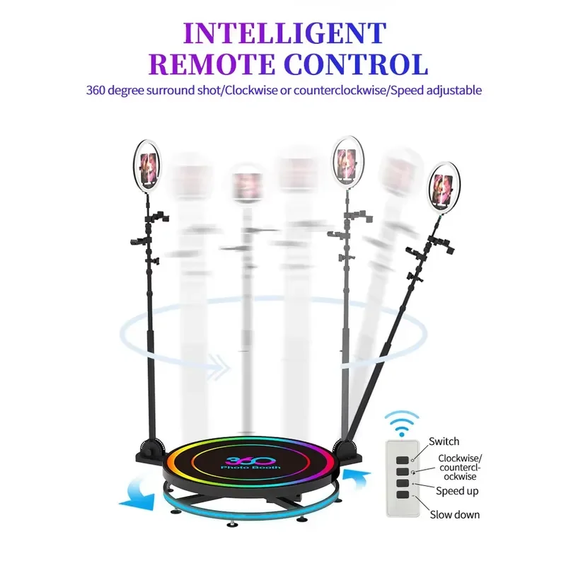 80cm 360 Photo Booth Machine Platform for Parties with RGB Lights,Software APP Remote Automatic 360 Spin Booth