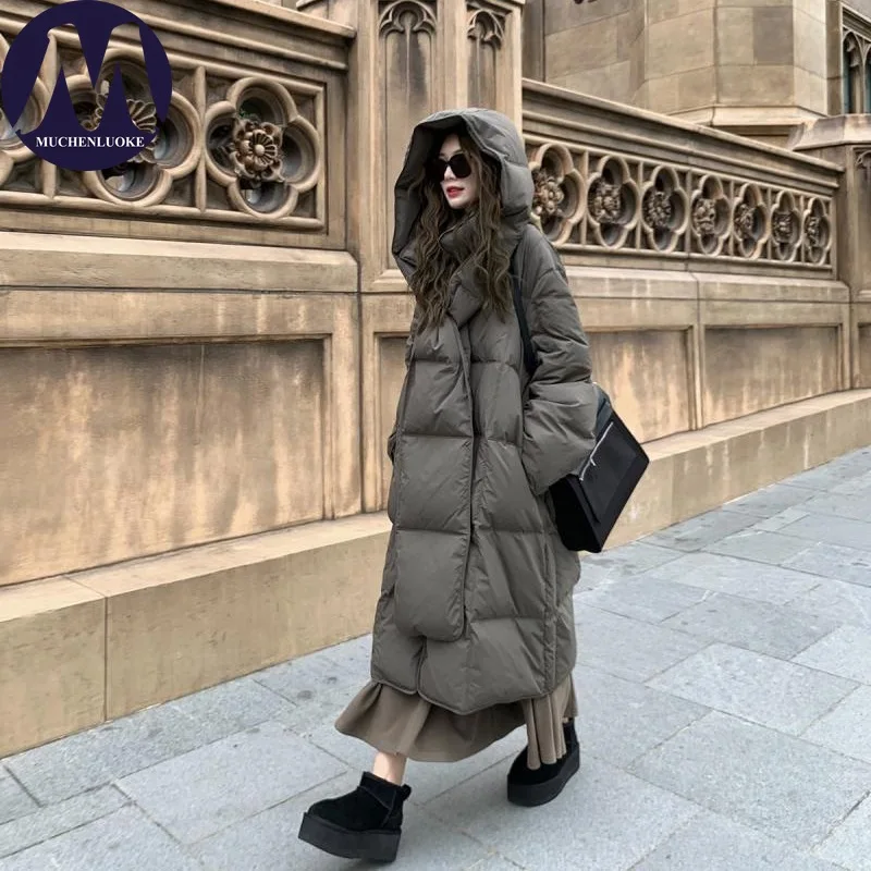 

Jackets for Woman 2025 Winter New Elegant Long Sleeved Hood Oversize Thicken Long Coats Korean Fashion, Casual Loose Warm Parkas