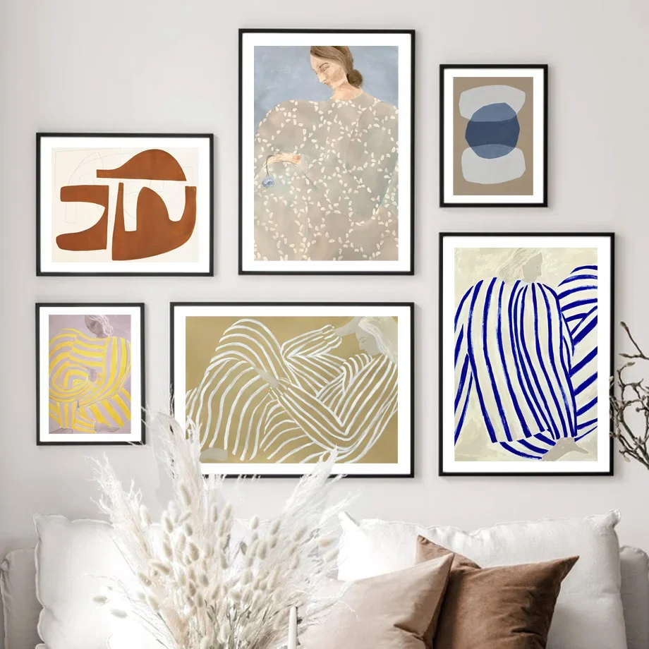 

Abstract Curve Lines Geometry Woman Color Block Wall Art Print Canvas Painting Nordic Poster Wall Pictures For Living Room Decor