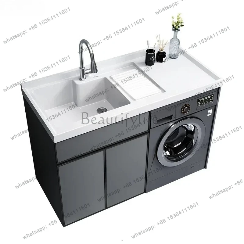 Balcony Alumimum Wash Wardrobe Laundry Tub Inter-Platform Basin Roller with Washboard High and Low Basin
