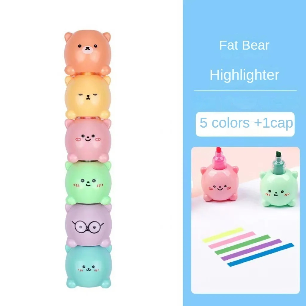 5 Color Creative Cute Splicing Love Octopus Bear Highlighter Girl Heart Octopus Colorful Marking Pen Student Supplies