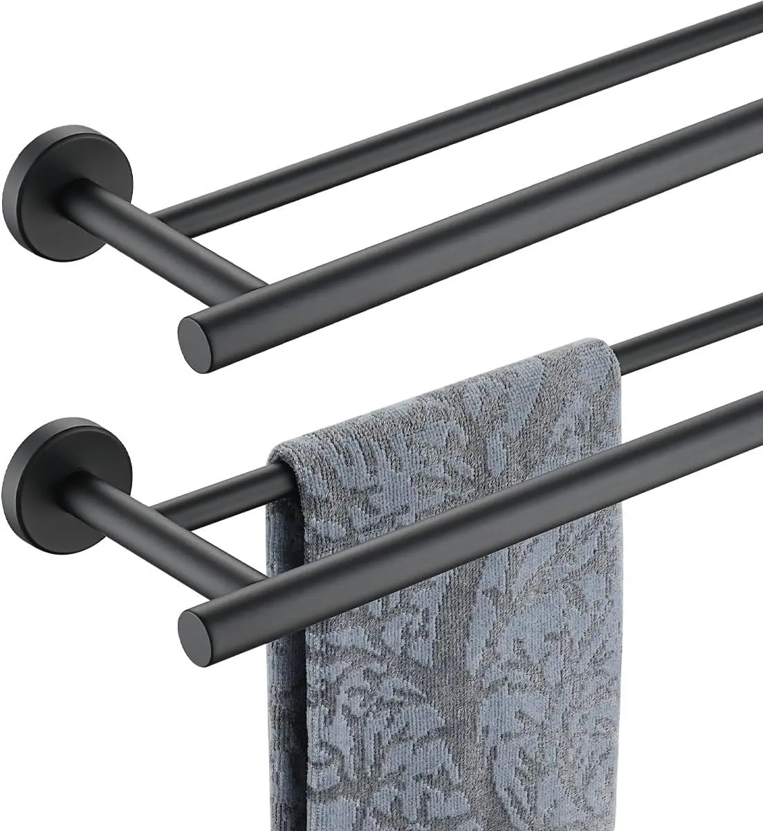 

20.5 Inch Matte Black Stainless Steel Towel Rack, 2 Pack with 18 Inch Useable Length for Bathroom