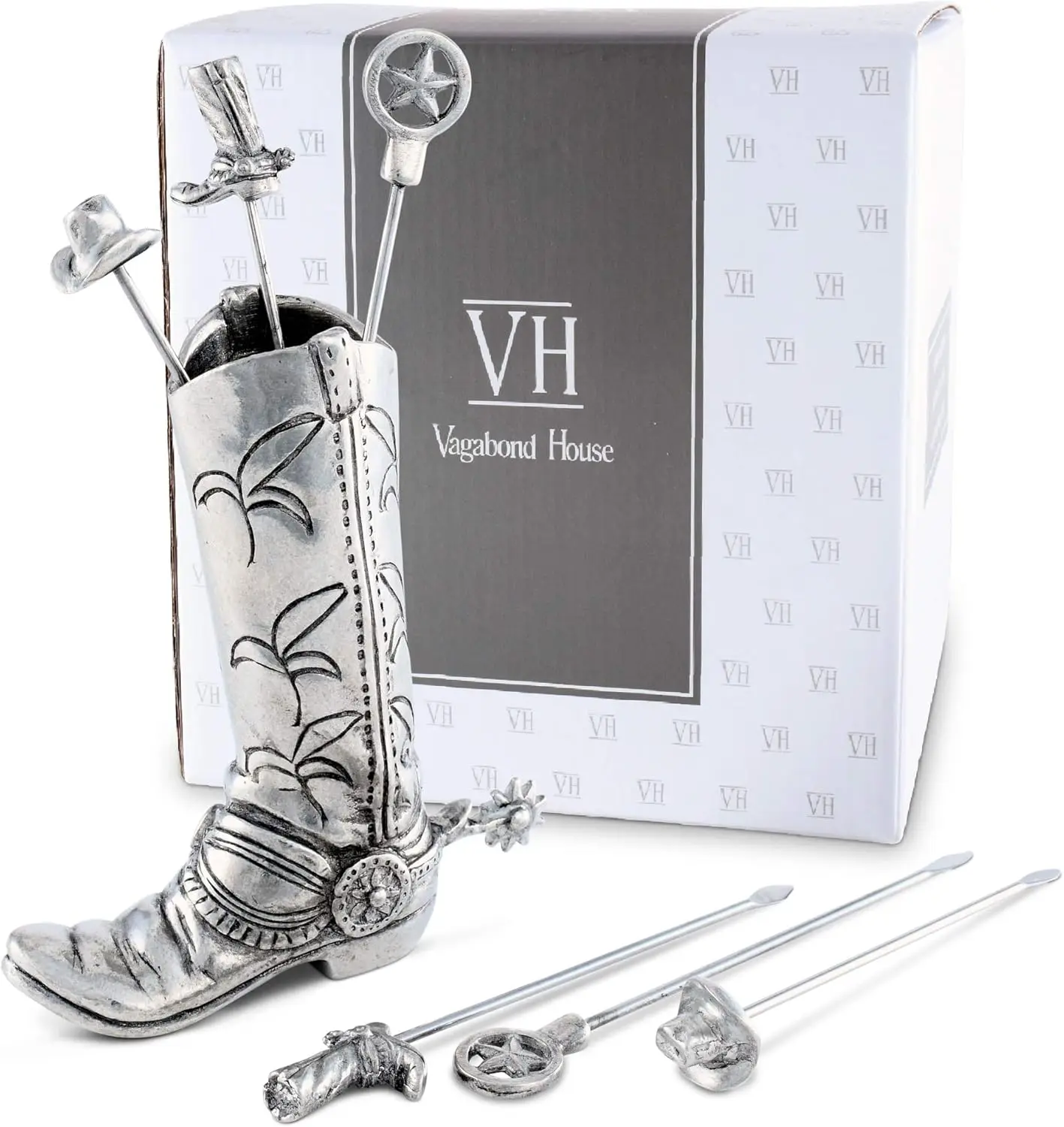 

Pewter Western Cowboy Boot Cheese Martini Olive Cocktail Stainless Steel Pick Set Skewer Fruit Toothpicks (Set of