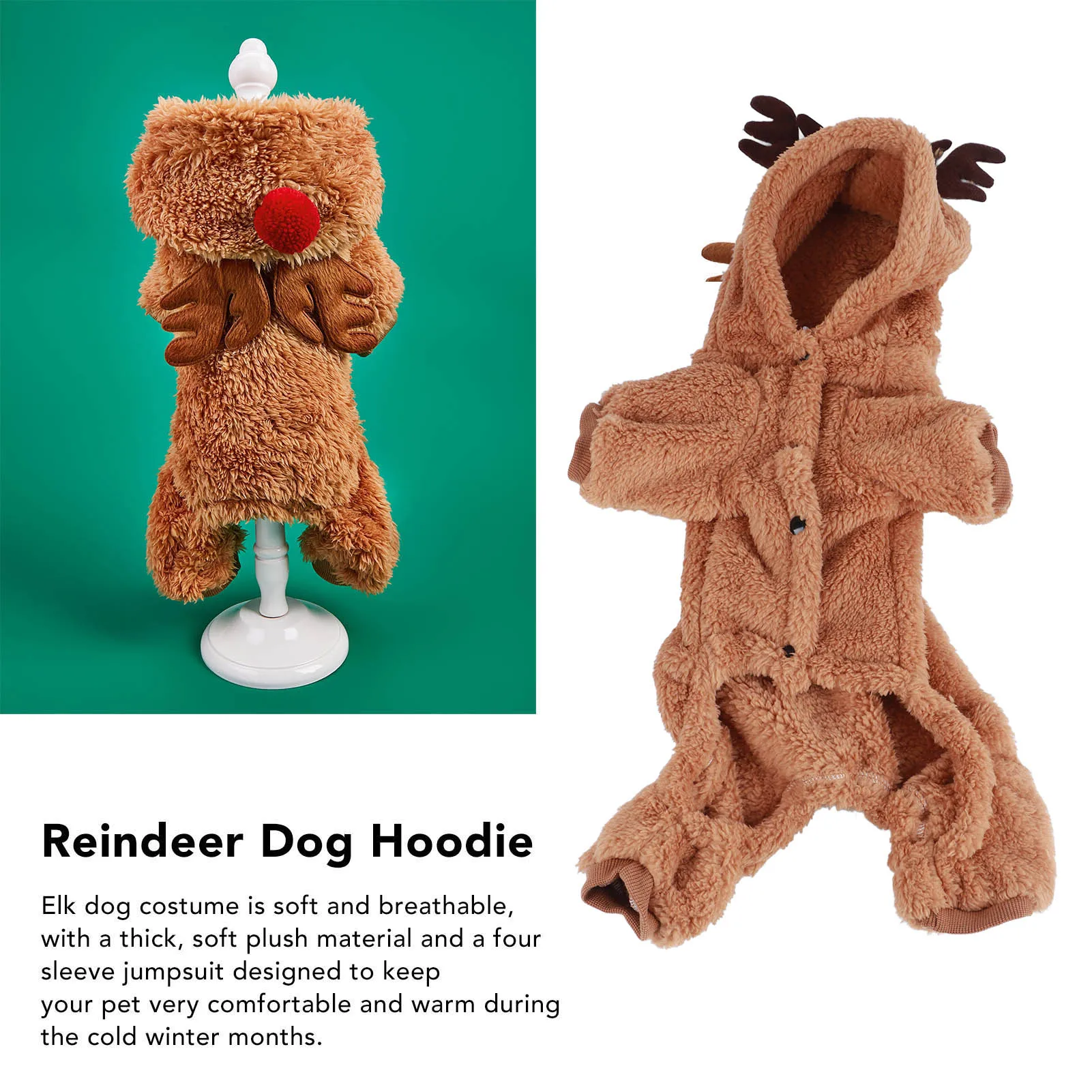 Dog Christmas Costume Reindeer Dog Clothes Reindeer Dog Hoodie Interesting Soft Warm Dogs Winter Pajamas for Christmas Cosplay