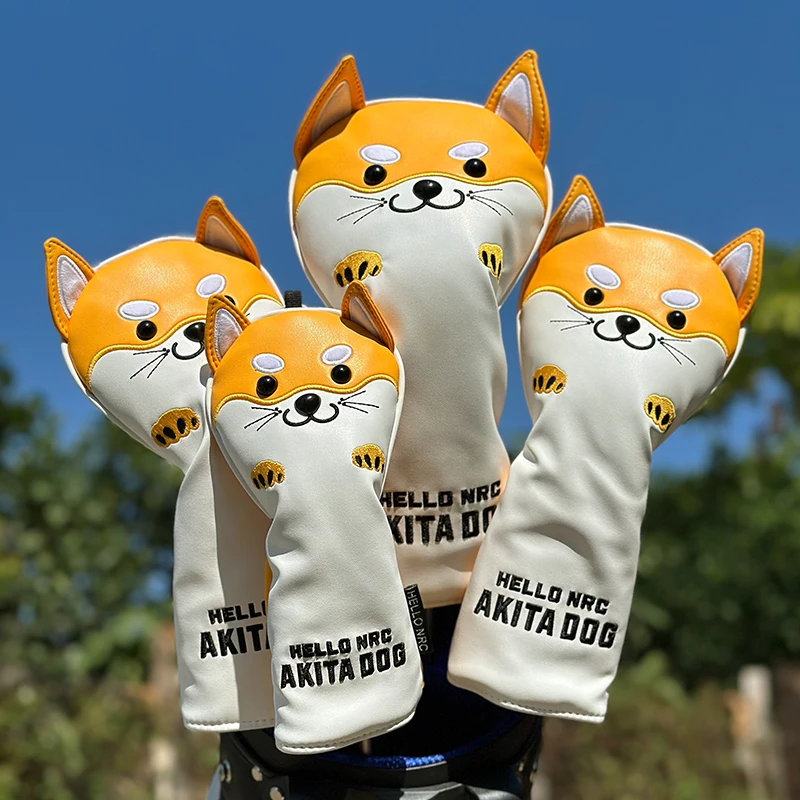 

Cute AkitaGolf Wood Head Cover for Driver Fairway Hybrid Golf Putter Cover PU Leather Waterproof Protector Golf Club Cover