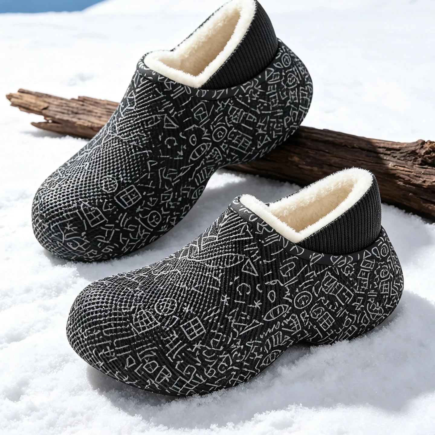 Winterwarme Baumwoll-Hausschuhe für Damen und Herren, wasserdichte EVA-Doodle-Stiefel, mit Fleece gefüttert, dicke Sohle, rutschfest, für drinnen und draußen, Hausschuhe – Detail 11