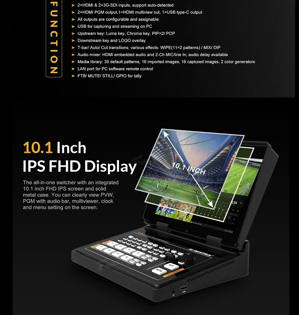 AVmatrix HVS0403U PVS0403U HVS0401E HVS0401U Video Switcher Mixer Micro 4 Channel SDI  Multi-Format Recording PGM Output