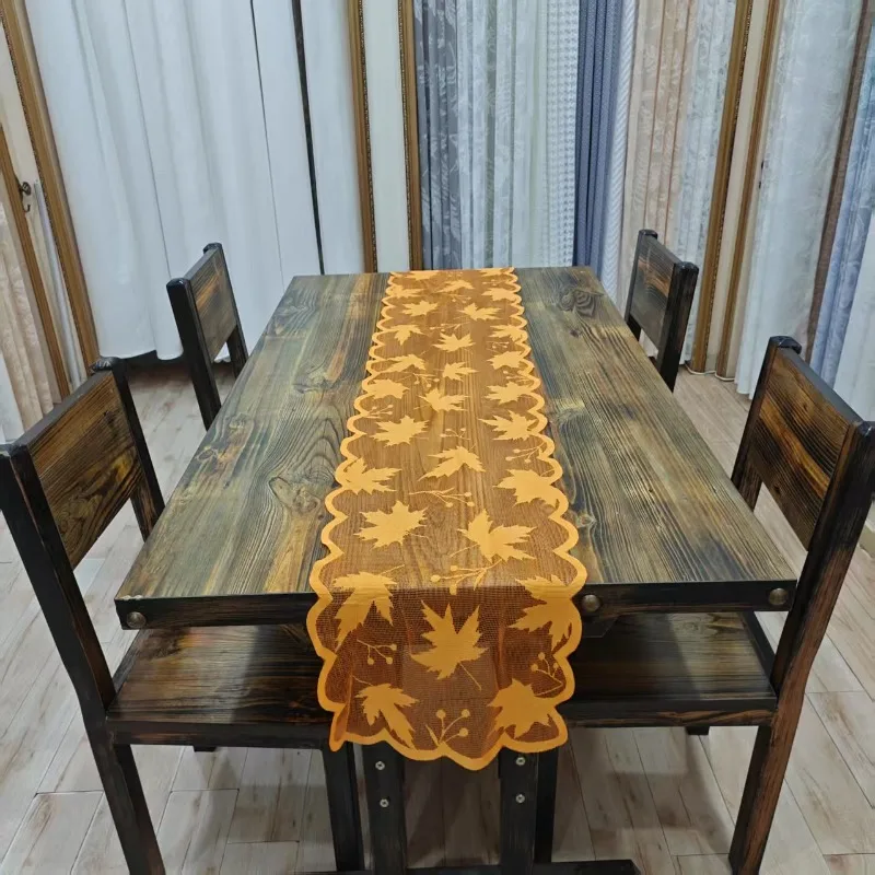 Orange Maple Leaf Tablecloth Table Runner Table Mat For Halloween Christmas Harvest Festival Living Room Tabletop Decor