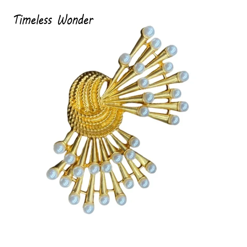 

Timeless Wonder Faux Pearl Geo Firework Brooch Pins for Women Designer Jewelry Runway Top Punk Luxury Cute Rare Gift Set 3326