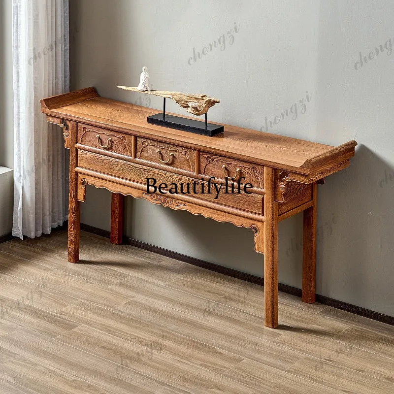 Chest warping head case all solid wood strip case antique household mahogany table carved classical Buddhist platform