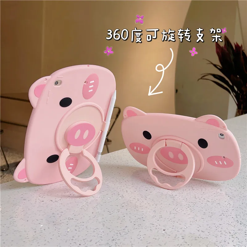 Fashion Cartoon Pig Tablet Stand Funda Silicone Case For Xiaomi 5 Pro 11 inch For Redmi Pad 10. 6 inch Pen Rack with Rope