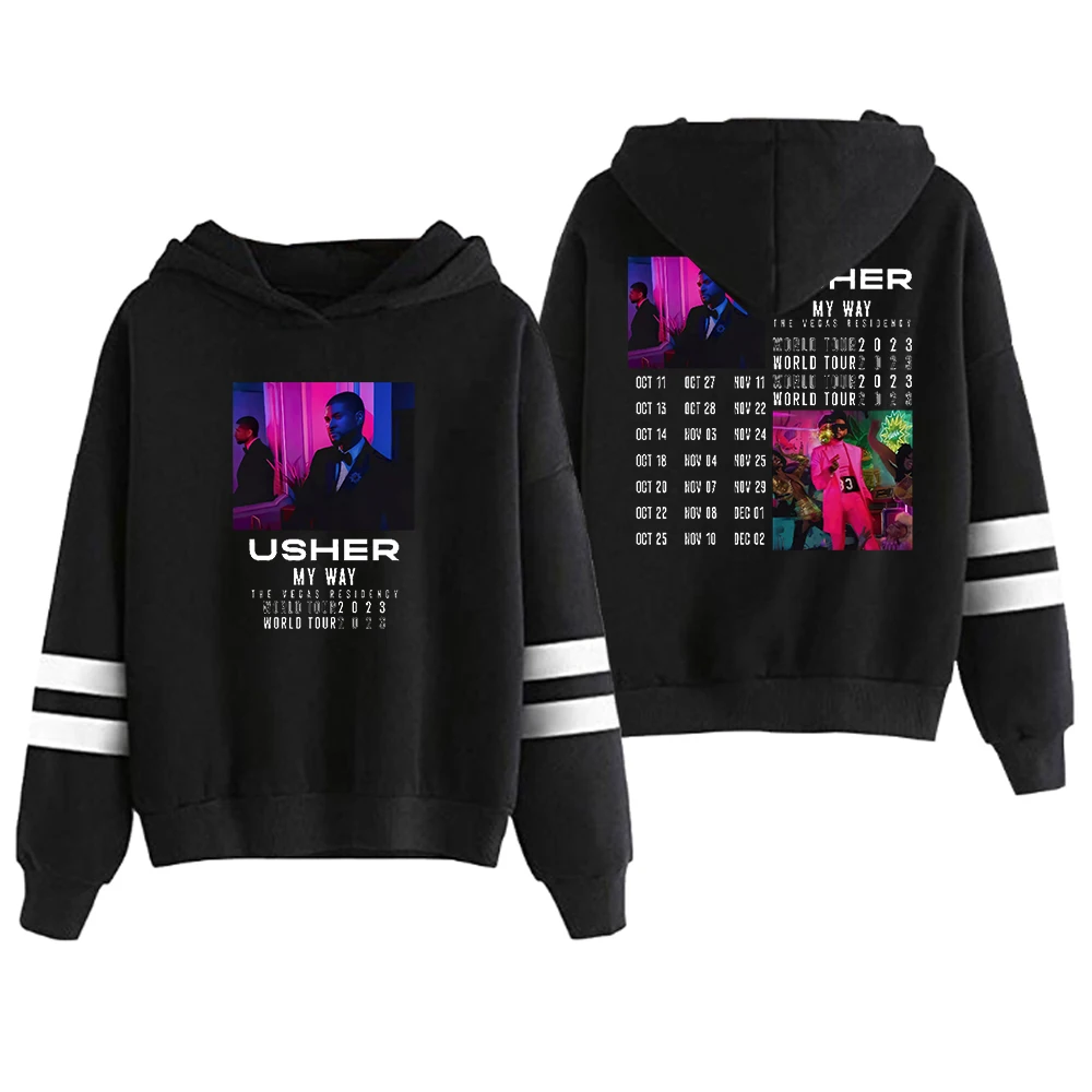 

Usher My Way The Vegas Residency Tour Hoodie Women Men Pocketless Parallel Bars Sleeve Sweatshirts Women Men Hip Hop Clothes