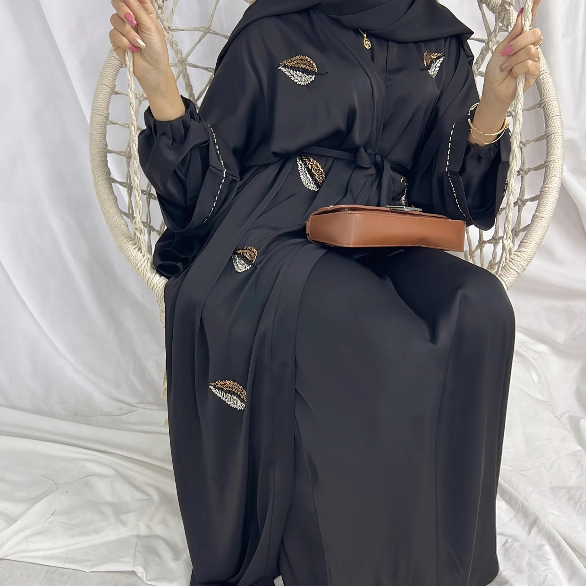 Eid Ramadan Dubai Open Abaya Muslim Luxury Embroidered  Cardigan Party Formal Dress Gown Inner Dress Islam Clothing