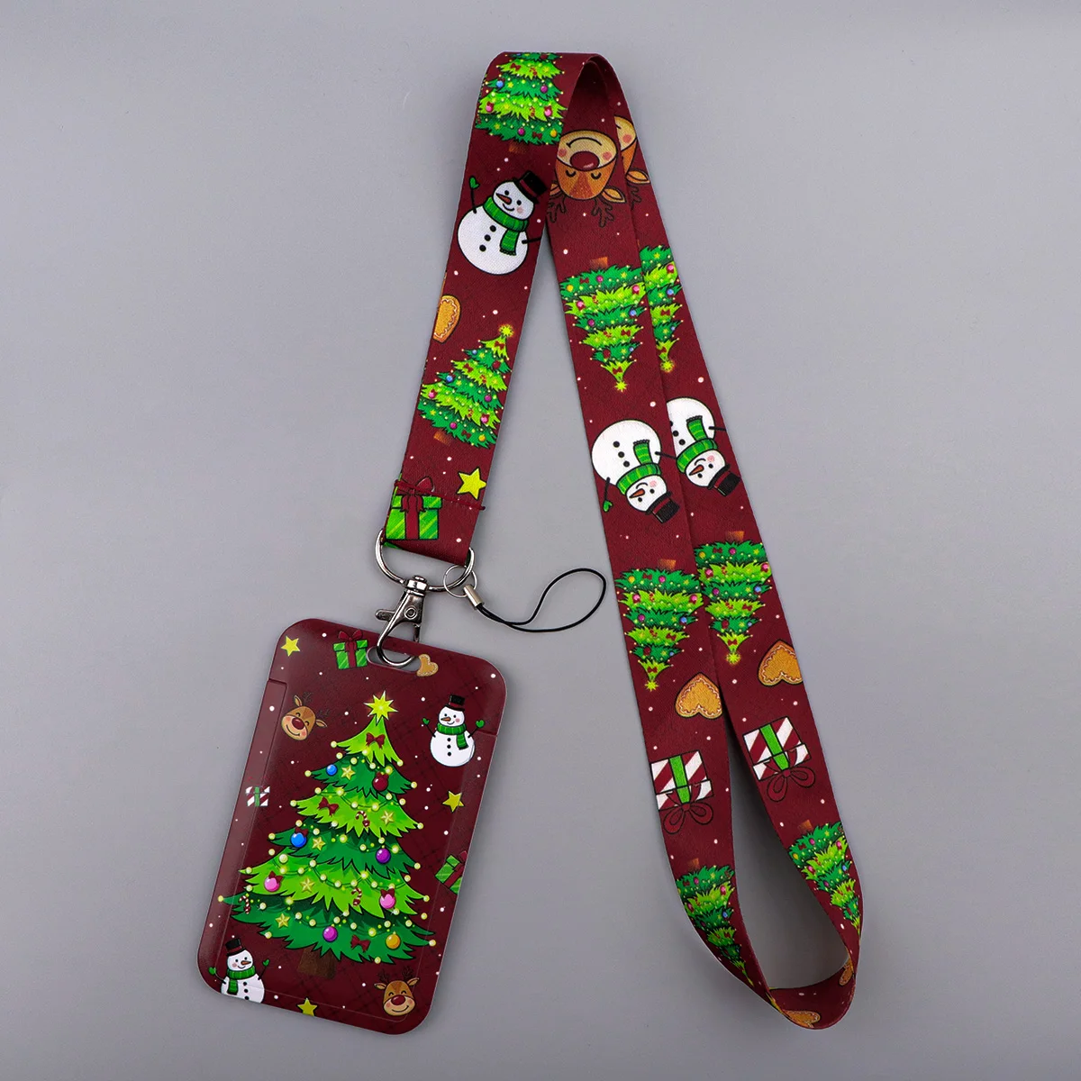 Christmas Neck Lanyard ID Card Holder Santa Snowman Tree Print Badge Pouch For Student Office Worker Holiday Party Gift Decor