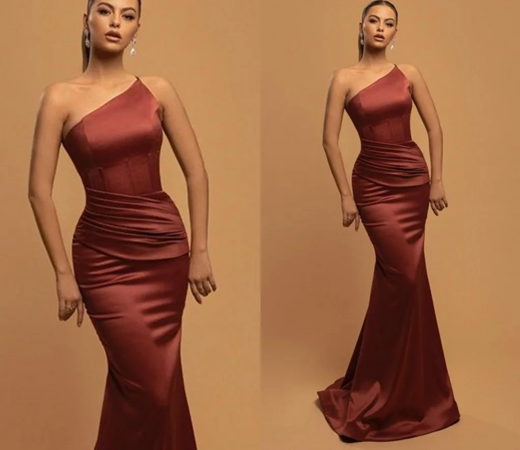 

Sexy Mermaid Evening Dresses for Women Party One Shoulder Pleats Satin Long Formal Celebrity Prom Gowns Vestidos De Longo