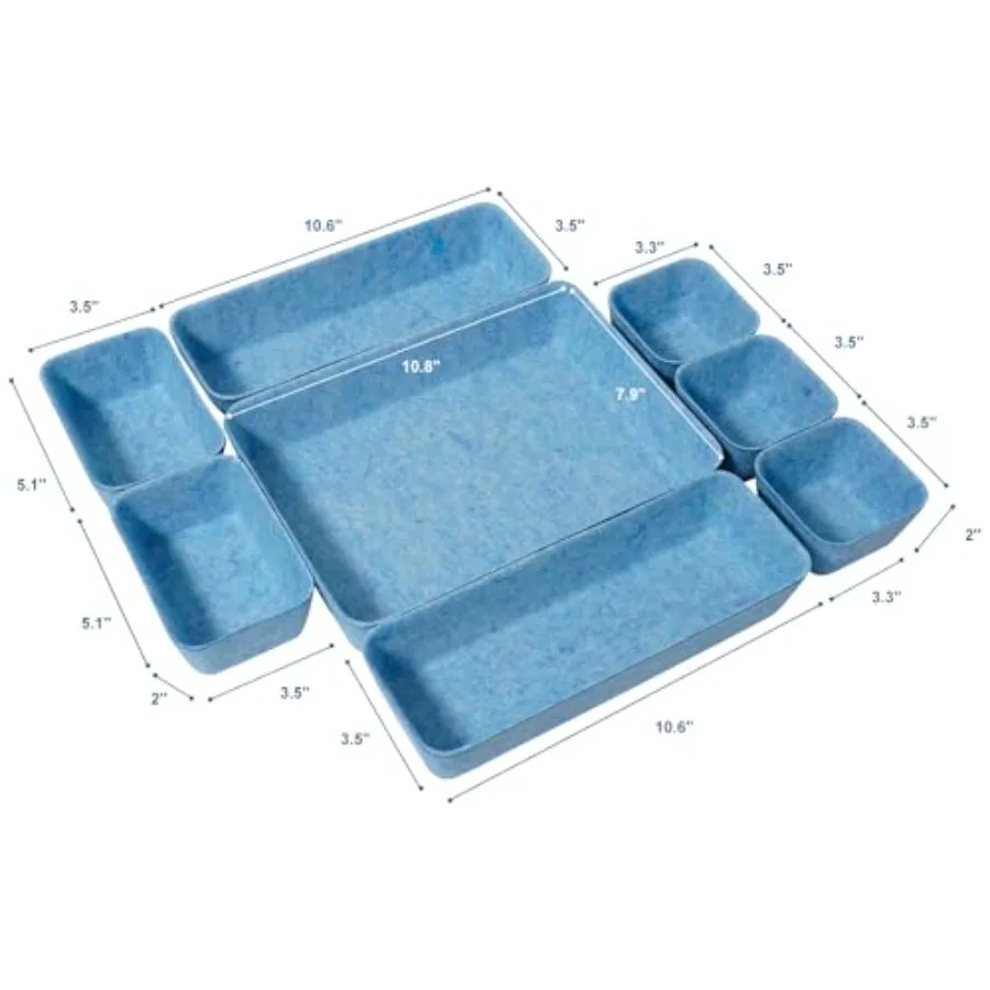 Filz-Schreibtisch-Schubladen-Organizer, Tablett, 8 Stück, Büro-Schreibtisch-Schublade, geteilte Filz-Schublade, kleine quadratische Aufbewahrungsbox für platzsparende Make-up-Dr